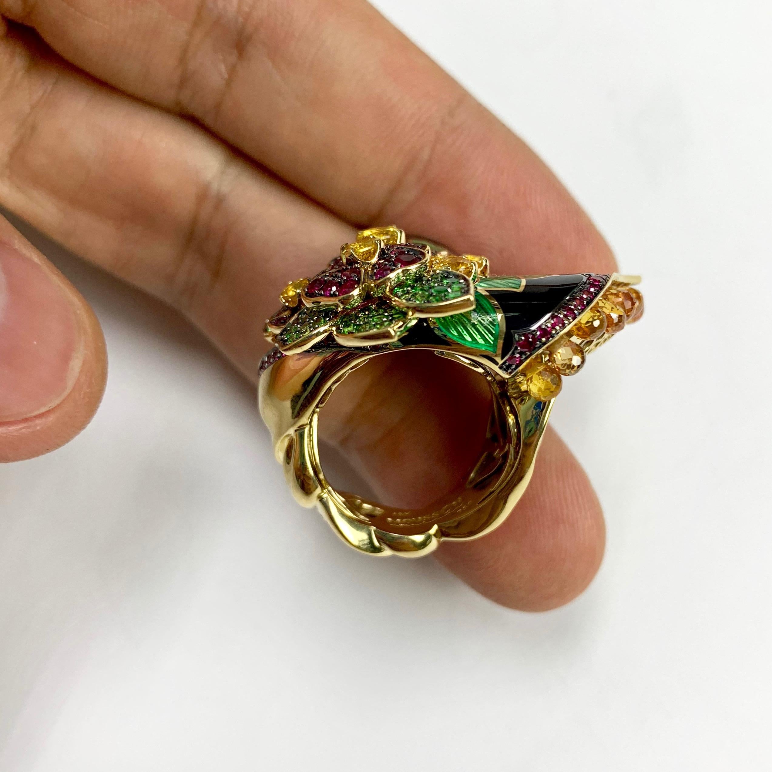 Sapphire Ruby Tsavorite Enamel A'la Russe Ring For Sale 3