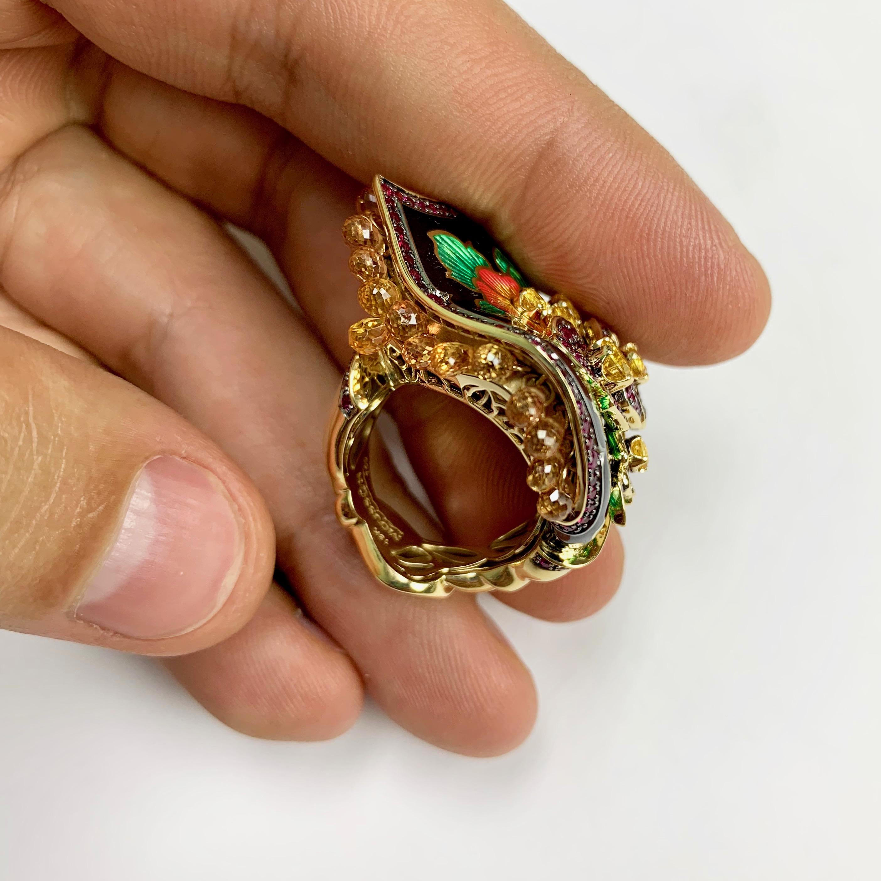 Sapphire Ruby Tsavorite Enamel A'la Russe Ring For Sale 4