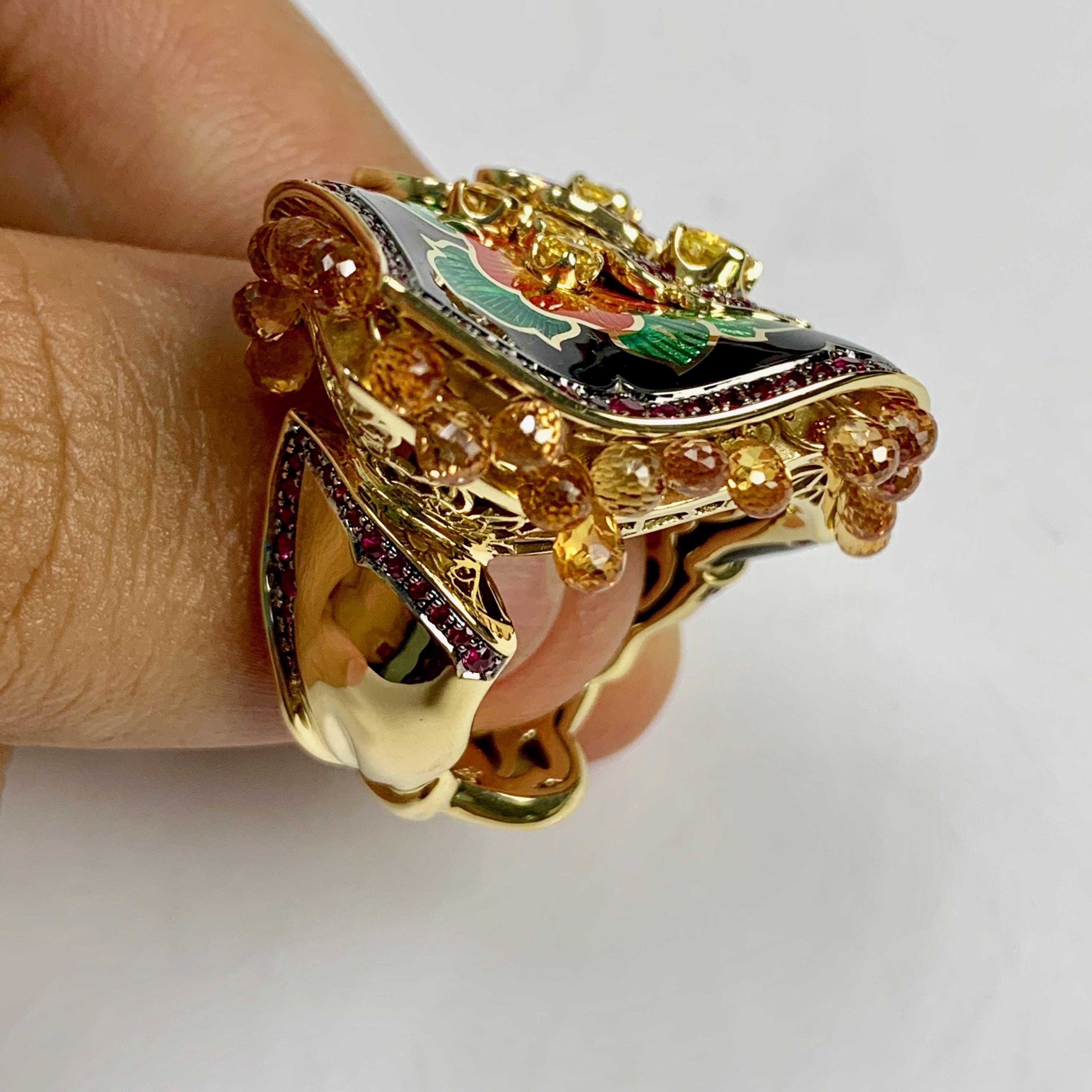 Russian Empire Sapphire Ruby Tsavorite Enamel A'la Russe Ring For Sale