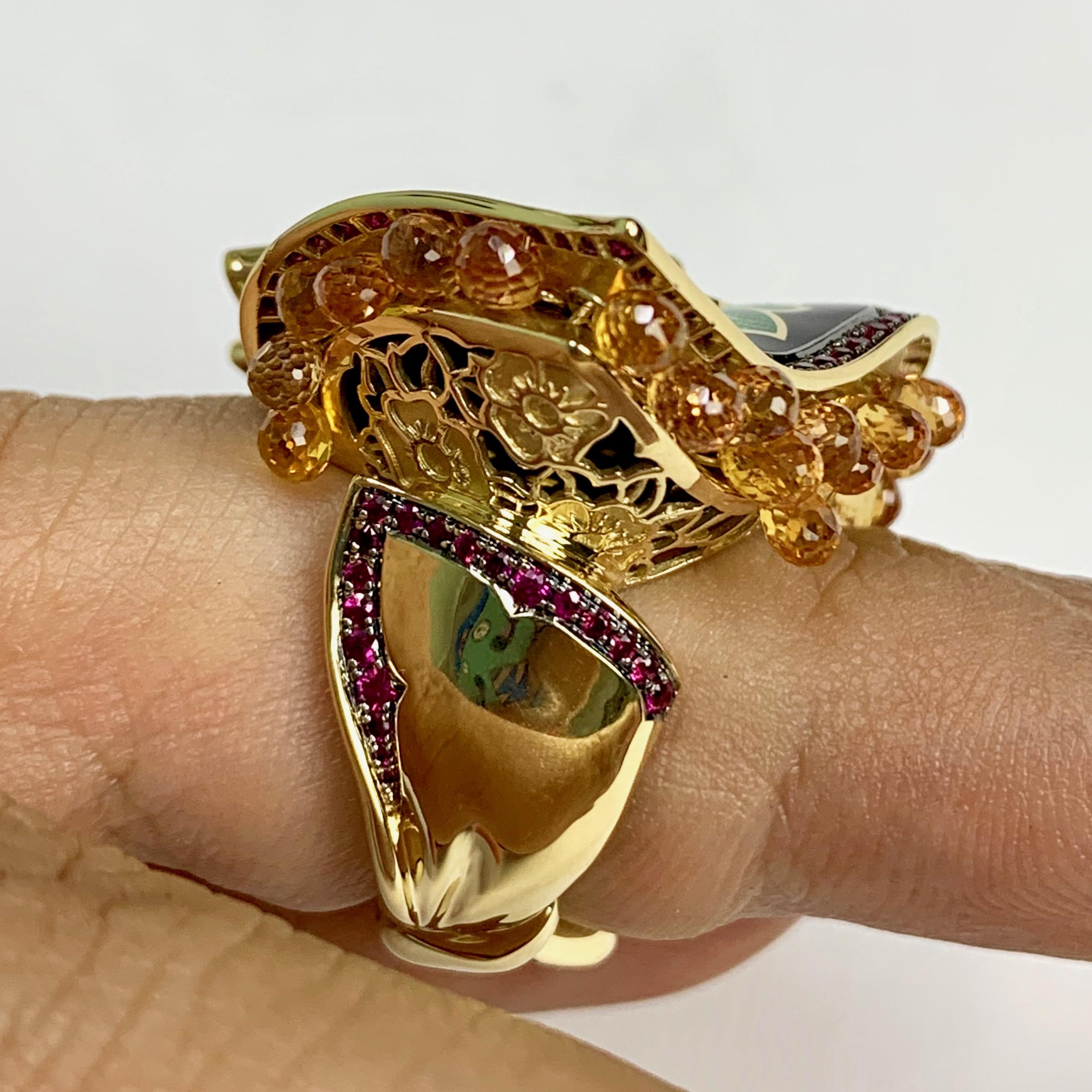 Women's Sapphire Ruby Tsavorite Enamel A'la Russe Ring For Sale