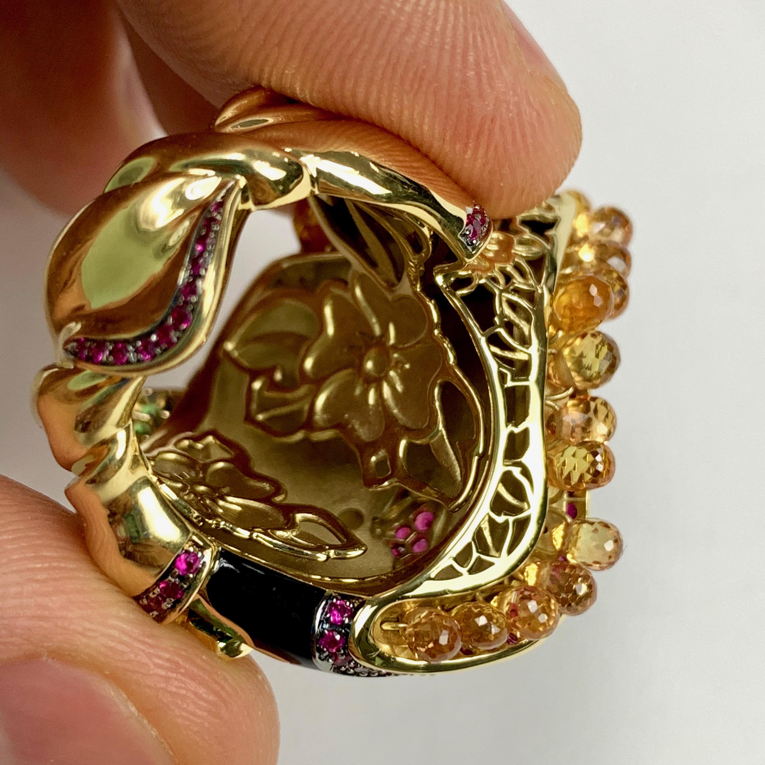 Sapphire Ruby Tsavorite Enamel A'la Russe Ring For Sale 1
