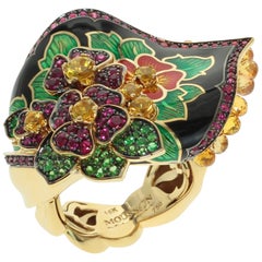 Used Sapphire Ruby Tsavorite Enamel A'la Russe Ring