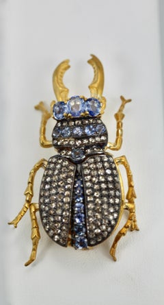 Sapphire Scarab Pendant Brooch 18K