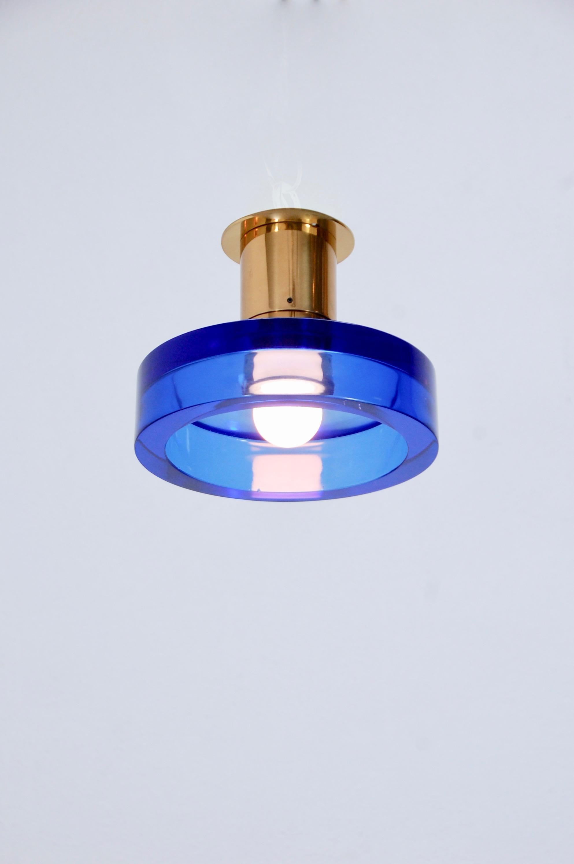 Sapphire Seguso ceiling fixture from midcentury, Italy. Partially restored. (1) E26 medium based socket in the fixture. Made in brass and glass. Currently wired for use in the US. Lightbulb included.