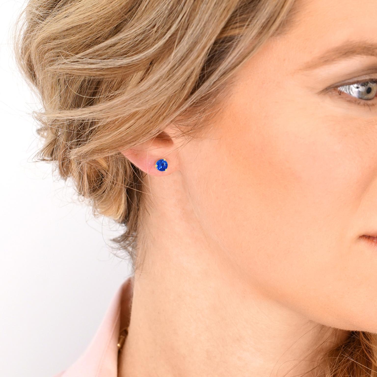 Women's or Men's Sapphire Set Gold Stud Earrings