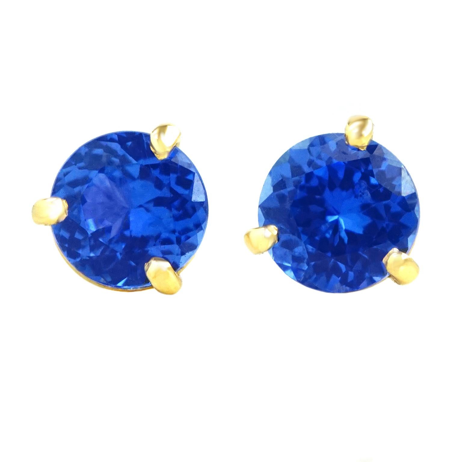 Sapphire Set Gold Stud Earrings 3