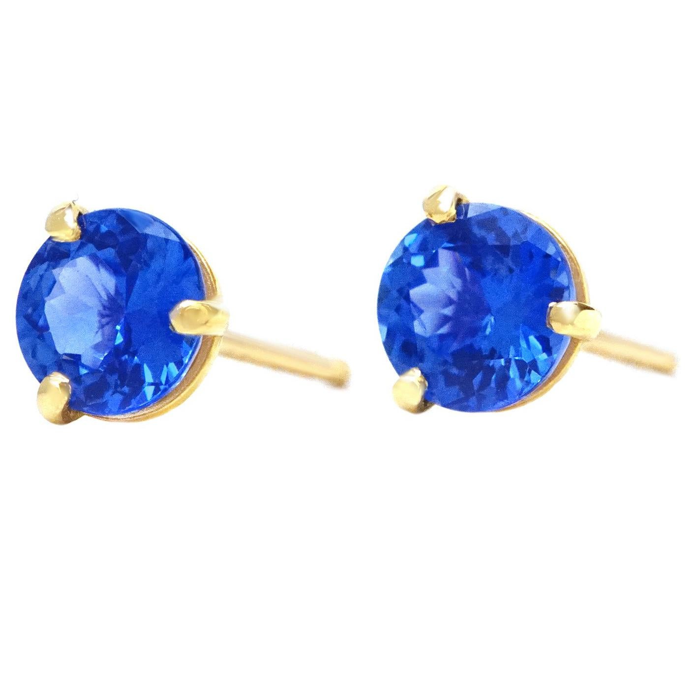 Sapphire Set Gold Stud Earrings
