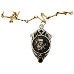 Black Diamond Medal Necklace Chain Virgin Mary Silver