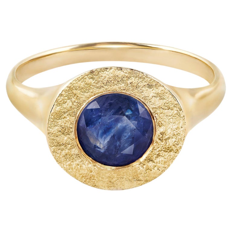 Sapphire Signet Ring in 14 Karat Gold by Allison Bryan For Sale