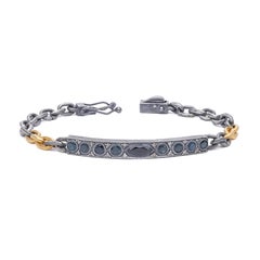 Oxidisiertes Silber und 24k vergoldetes Mikron-Tag-Kette-Armband mit Saphir