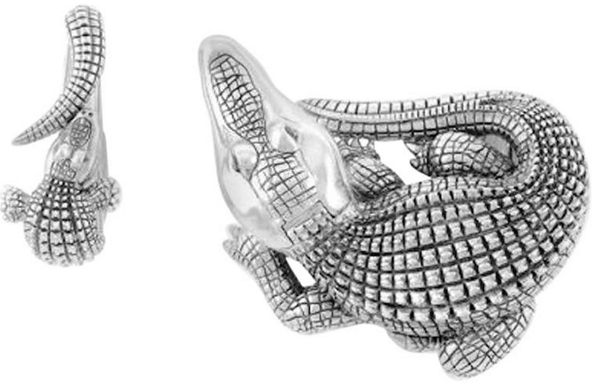 Sapphire Silver Curled Alligator Open Jaw Belt Buckle by John Landrum Bryant In New Condition For Sale In New York, NY