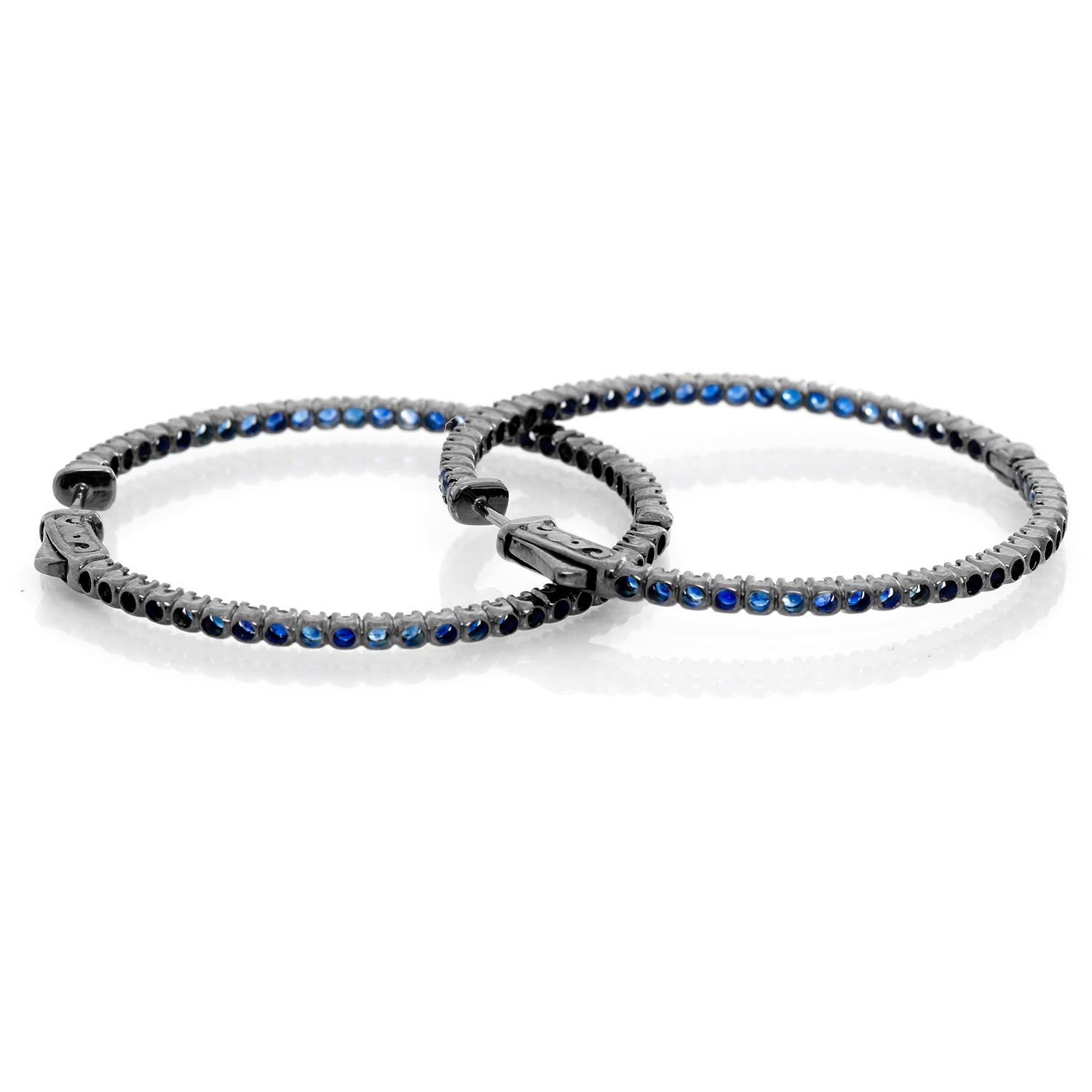 Women's Sapphire Silver Inside Out Hoops