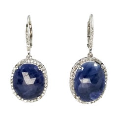 Sapphire Slice Drop Earrings with Diamond Halo