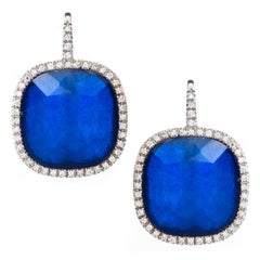 Sapphire Sliced Cushion Shaped Earrings 18 Karat White Gold Italian Made
