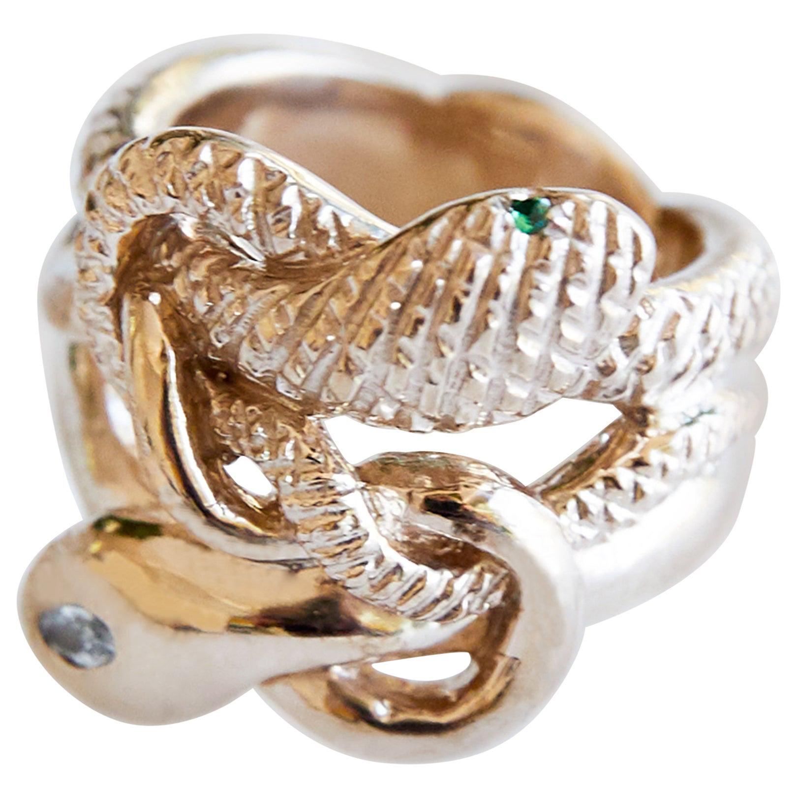 Ring mit Saphir, Schlangenkopf, Smaragd, Rubin, Augen, Bronze J Dauphin