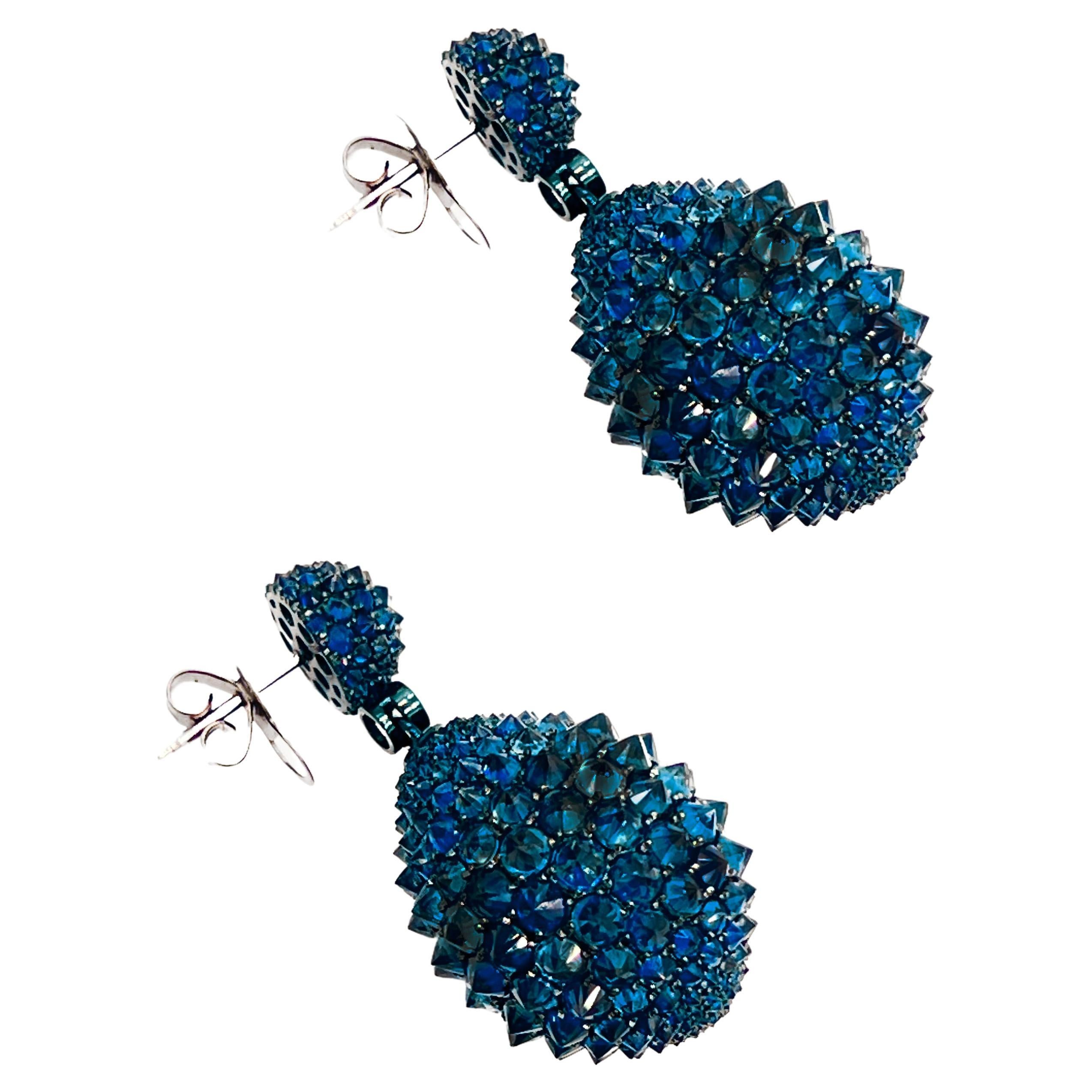 Brilliant Cut Sapphire Spike Diamond Pendant Earrings