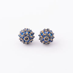 Sapphire Spike Earrings, Spike Ball Earrings, Blue Pave Ball Studs, 8 ct