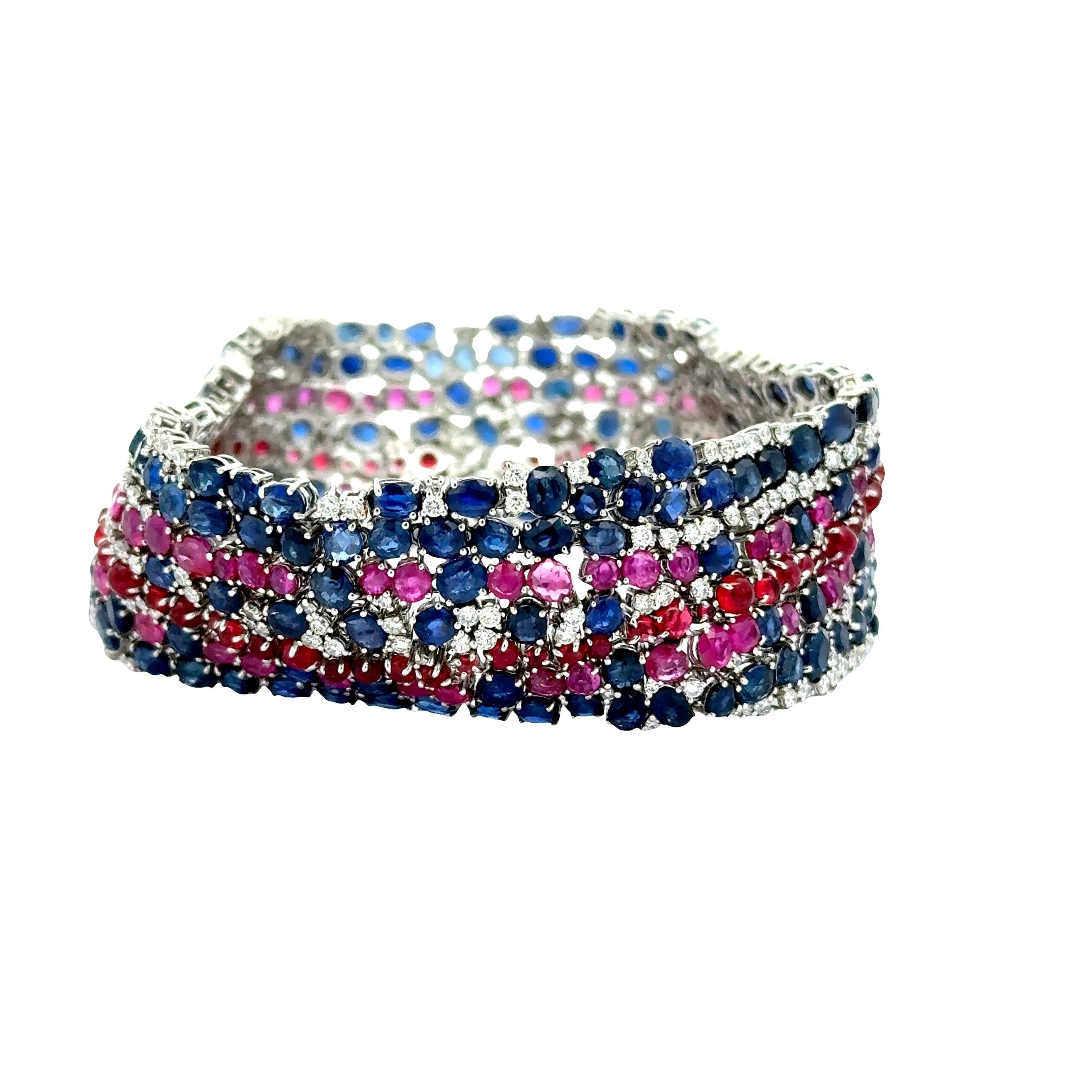 Zafiro Espinela Diamante Pulsera de Platino, Certificado GIA Sin Calor en Excelente estado para la venta en Beverly Hills, CA