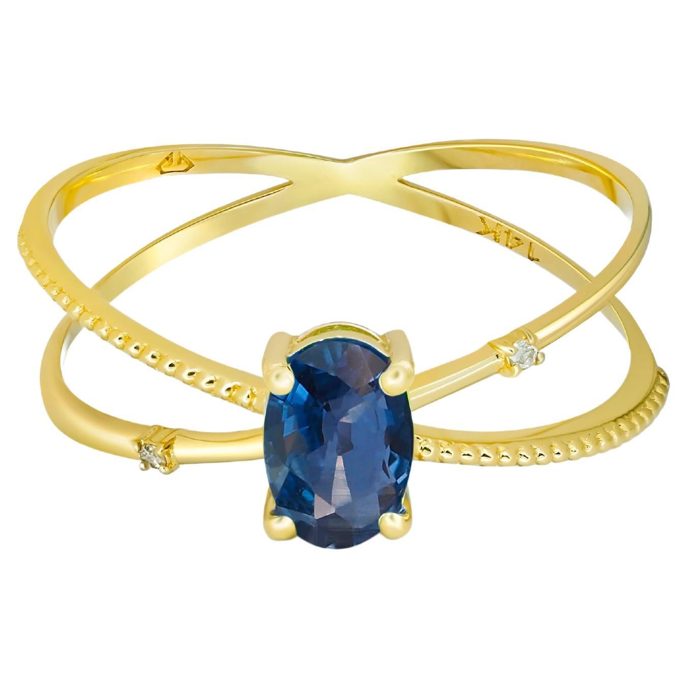 Saphir- Spiralring, ovaler Saphir-Ring, Saphir-Goldring im Angebot