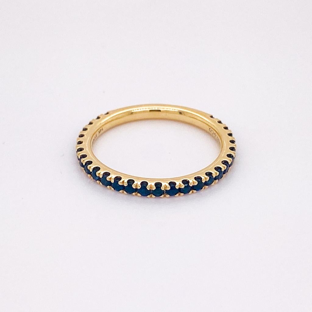 En venta: Zafiro Apilable Piedra de Nacimiento de Septiembre 2mm Anillo de Boda de Oro de 14K LR50889  5