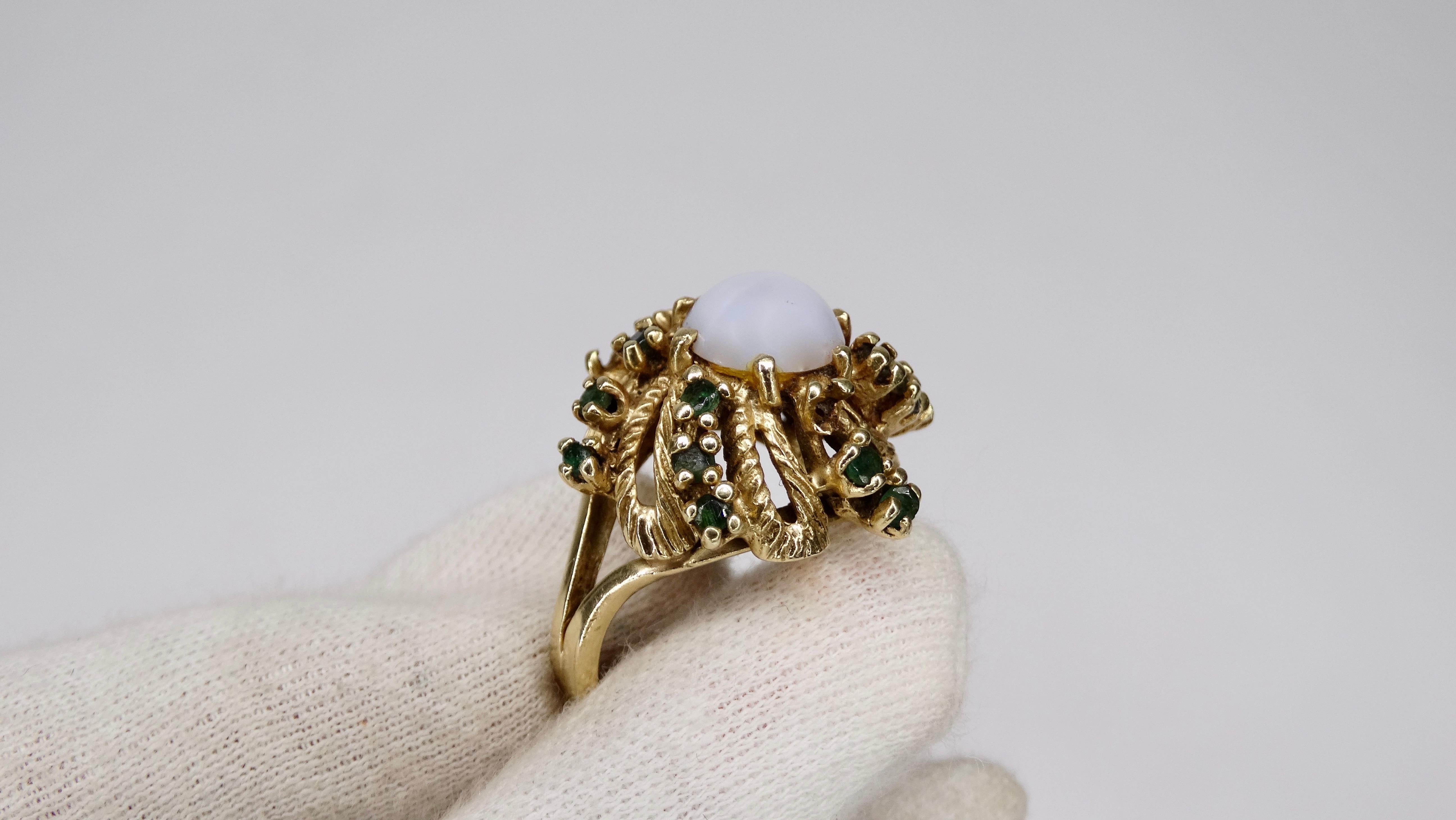 Women's or Men's Sapphire Star Cabochon 4 Carat 14k Gold Cocktail Ring For Sale