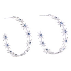 Boucles d'oreilles étoile saphir, or blanc 18 carats, créoles funky