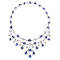 Sapphire Starlight Necklace Set - Unheated Blue Sapphire & Diamond Earrings Set