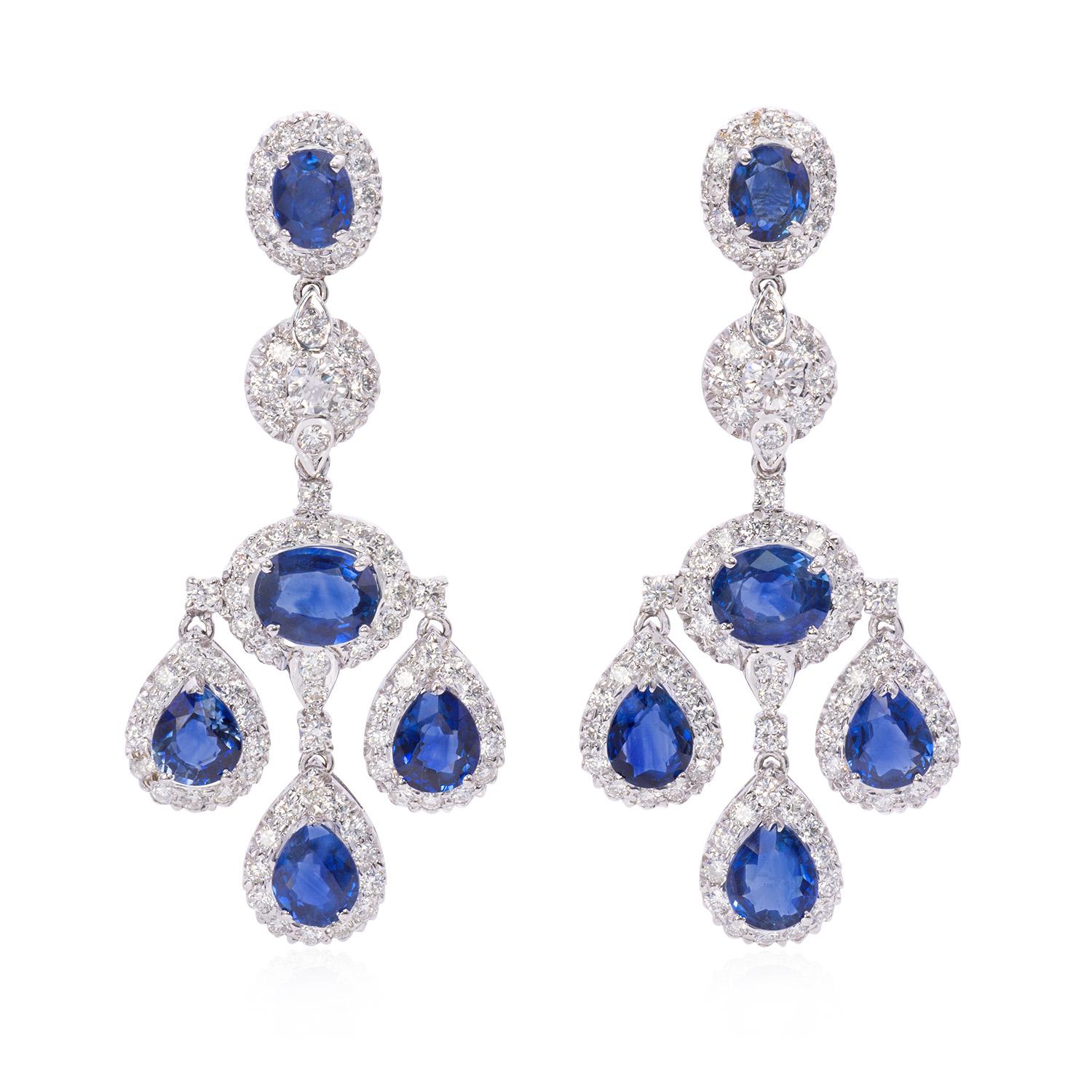 Modern Sapphire Starlight Necklace Set - Unheated Blue Sapphire & Diamond Earrings Set  For Sale