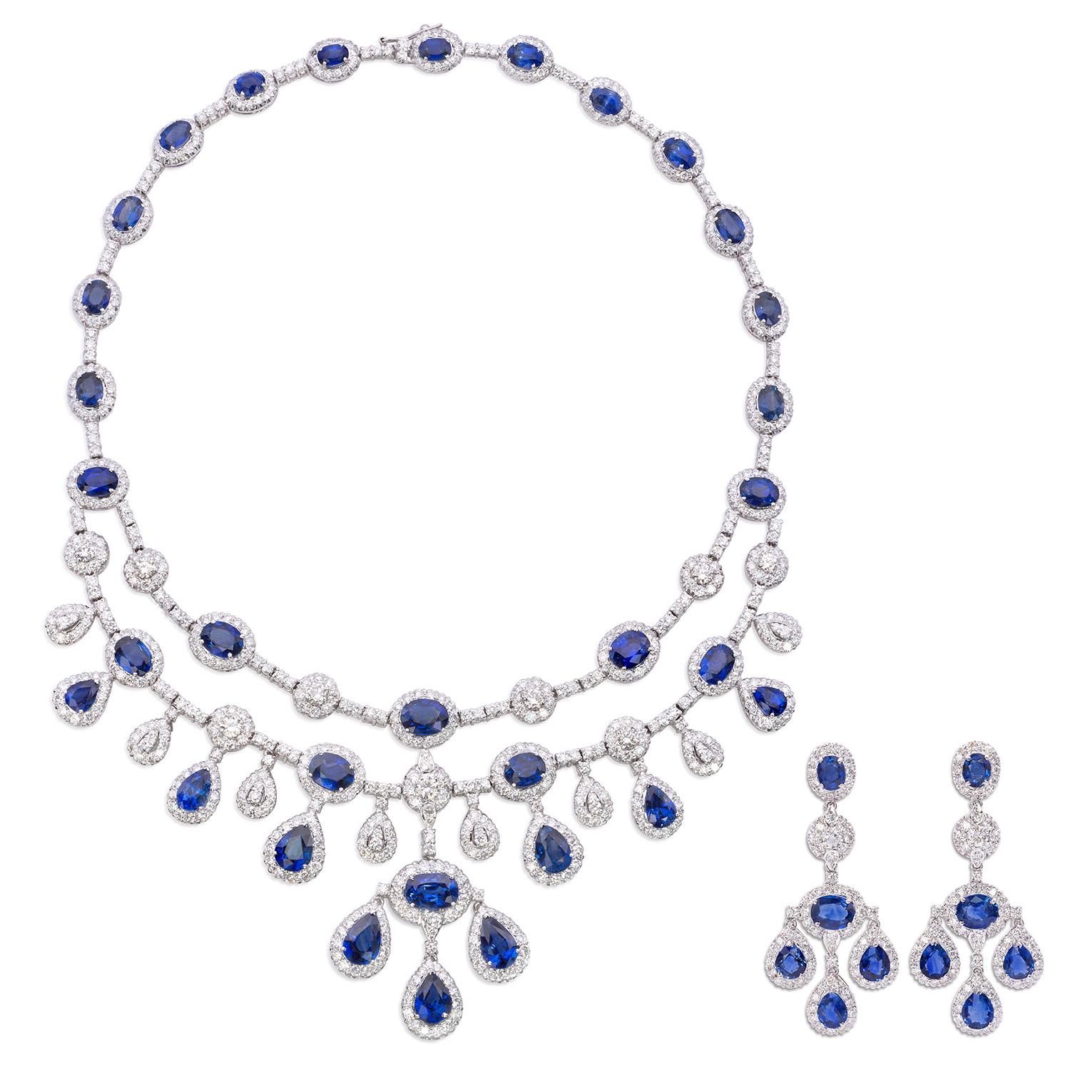 Ensemble collier Starlight en saphir bleu non chauffé et boucles d'oreilles en diamants Neuf - En vente à New York, NY