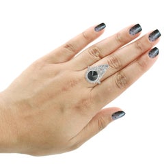 Black Sapphire Cocktail Ring with Brillint Cut Diamond Made in 18k Gold
