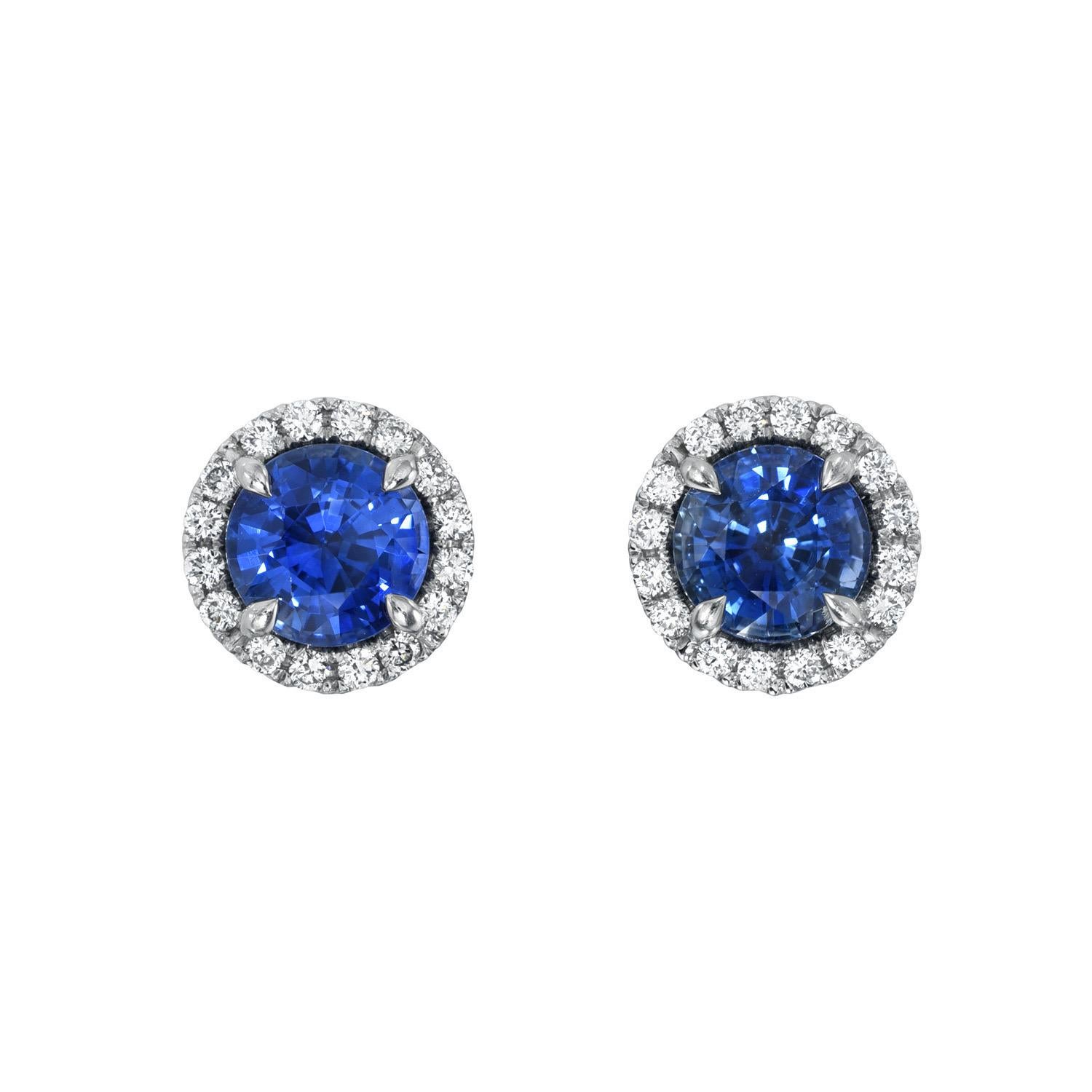 Round Cut Stunning Sapphire Stud Diamond Earrings 1.76 Carat - 1stDibs Sapphire Jewelry For Sale