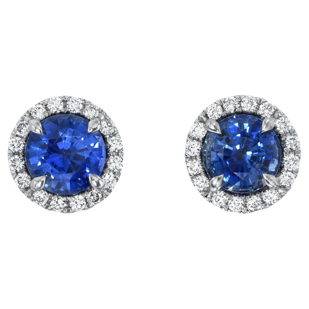 Sapphire Stud Earrings 1.76 Carat Round