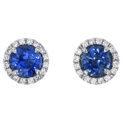 Sapphire Stud Earrings 1.76 Carat Round