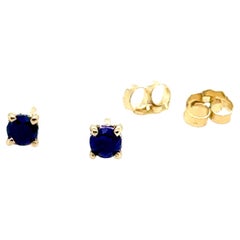Pendientes de zafiro redondos .50ct Oro amarillo de 14 quilates Piedra de nacimiento de septiembre