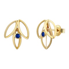 Sapphire Stud Earrings in 14K Solid Yellow Gold