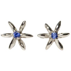 Sapphire Stud Earrings in 18 Karat White Gold Made in Italy Can Be Custom Made