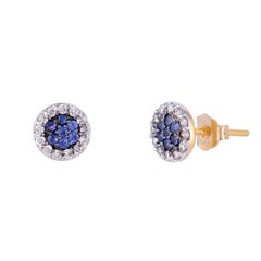 Sapphire Stud Earrings with Diamond in 14k Gold