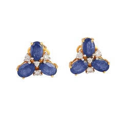 Natural 3.30cts Sapphire & 0.24cts Diamond Stud Earrings in 18k Gold