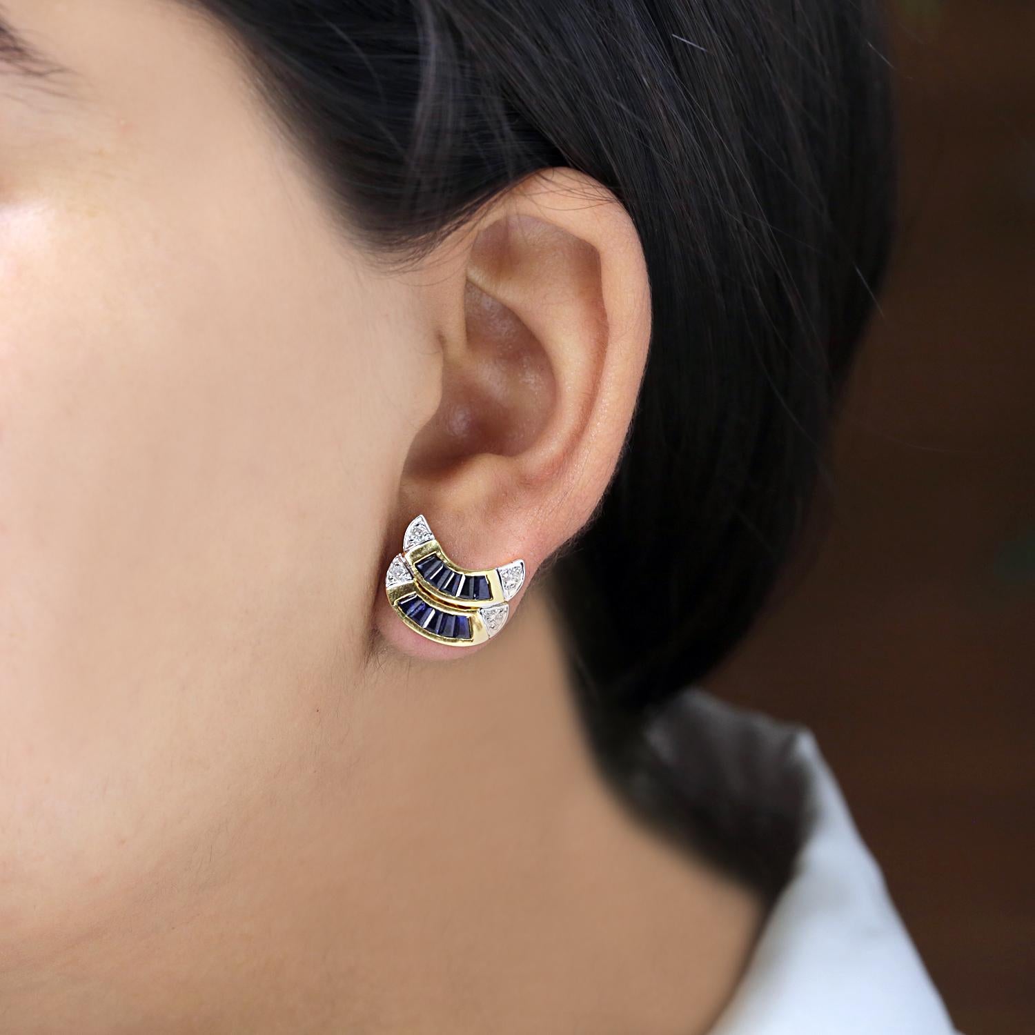 Taille brillant Boucles d'oreilles saphir avec diamant en or 18K en vente