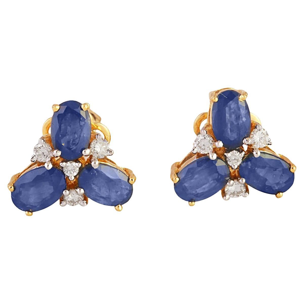 Sapphire Stud Earrings with Diamond in 18k Gold
