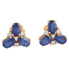 Boucles d'oreilles saphir avec diamant en or 18K