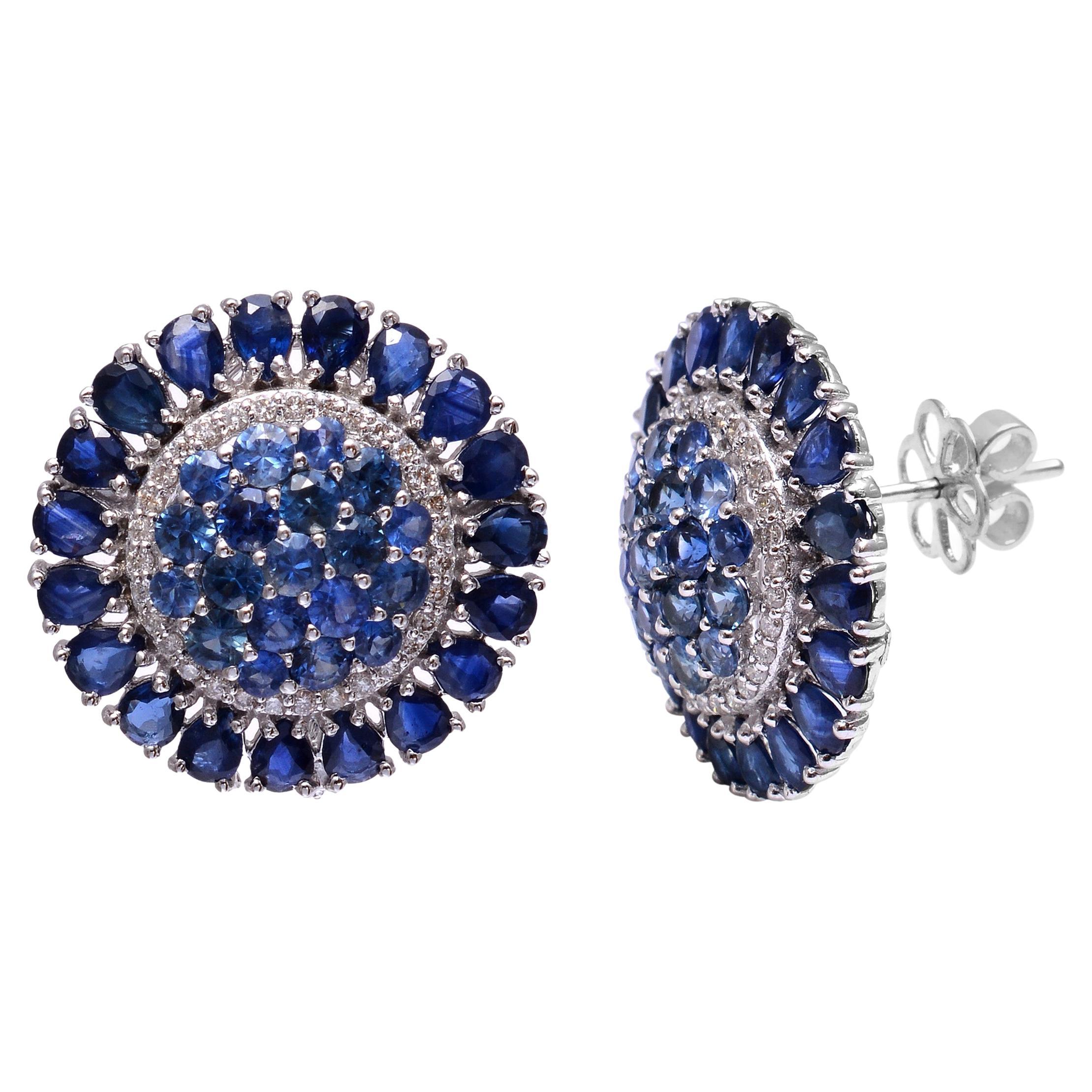 Sapphire Stud Earrings with Diamond in 18k Gold
