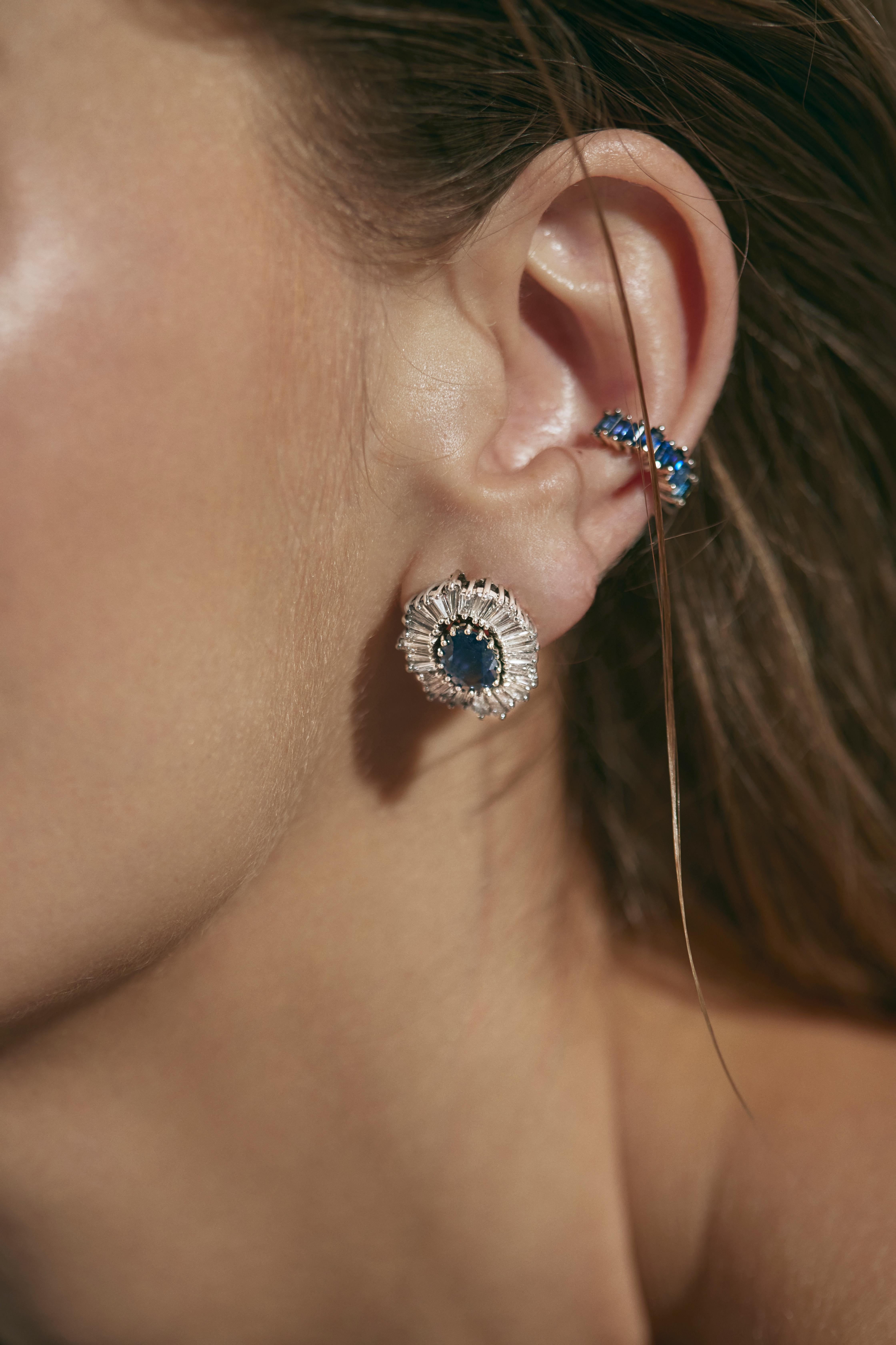 Contemporary Sapphire Studs with Diamond Crazy Jacket For Sale