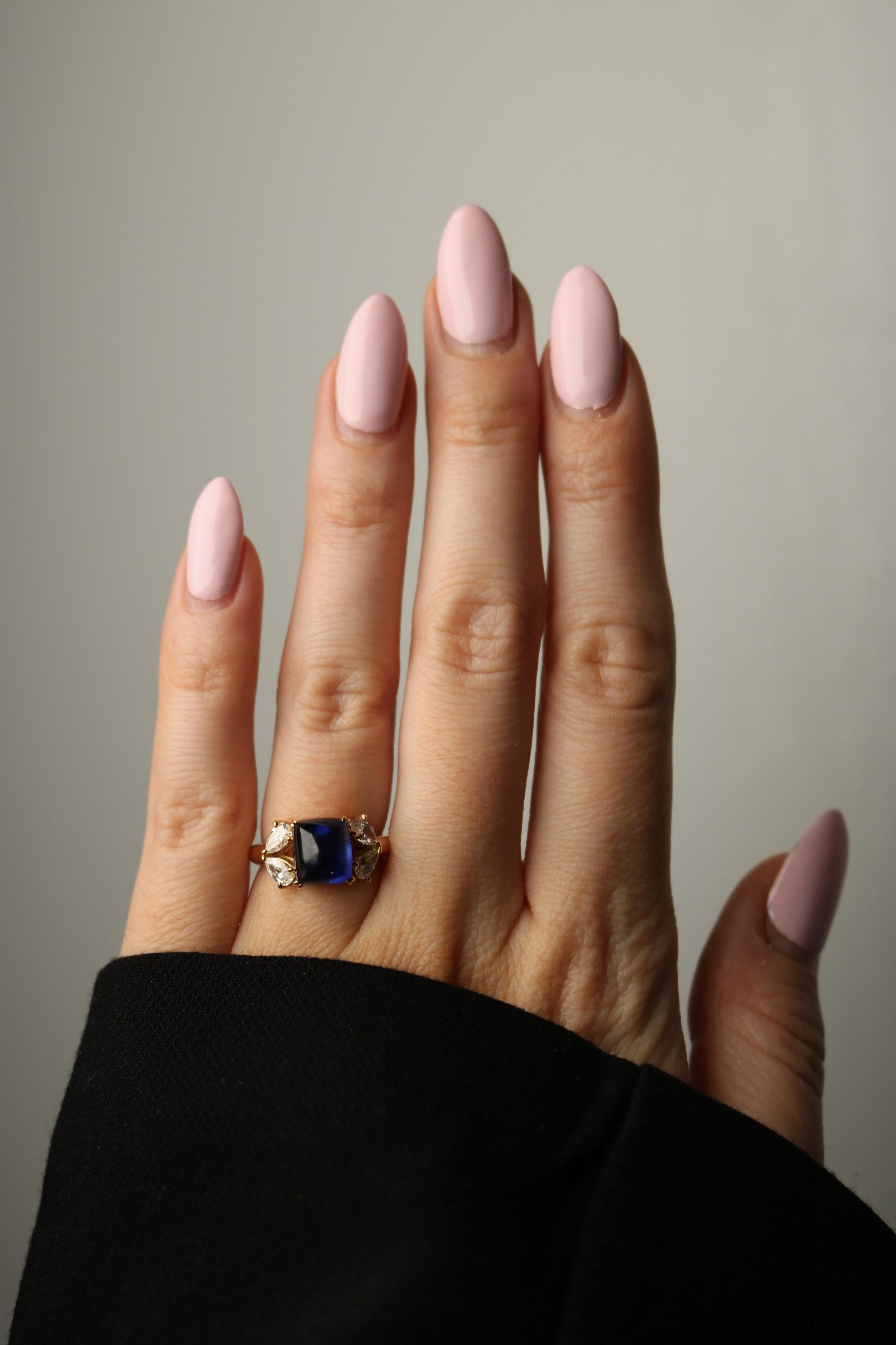 Zafiro Sugarloaf Anillo de compromiso de diamantes Zafiro azul real ~4,81ctw Sz 5,5 en venta 6