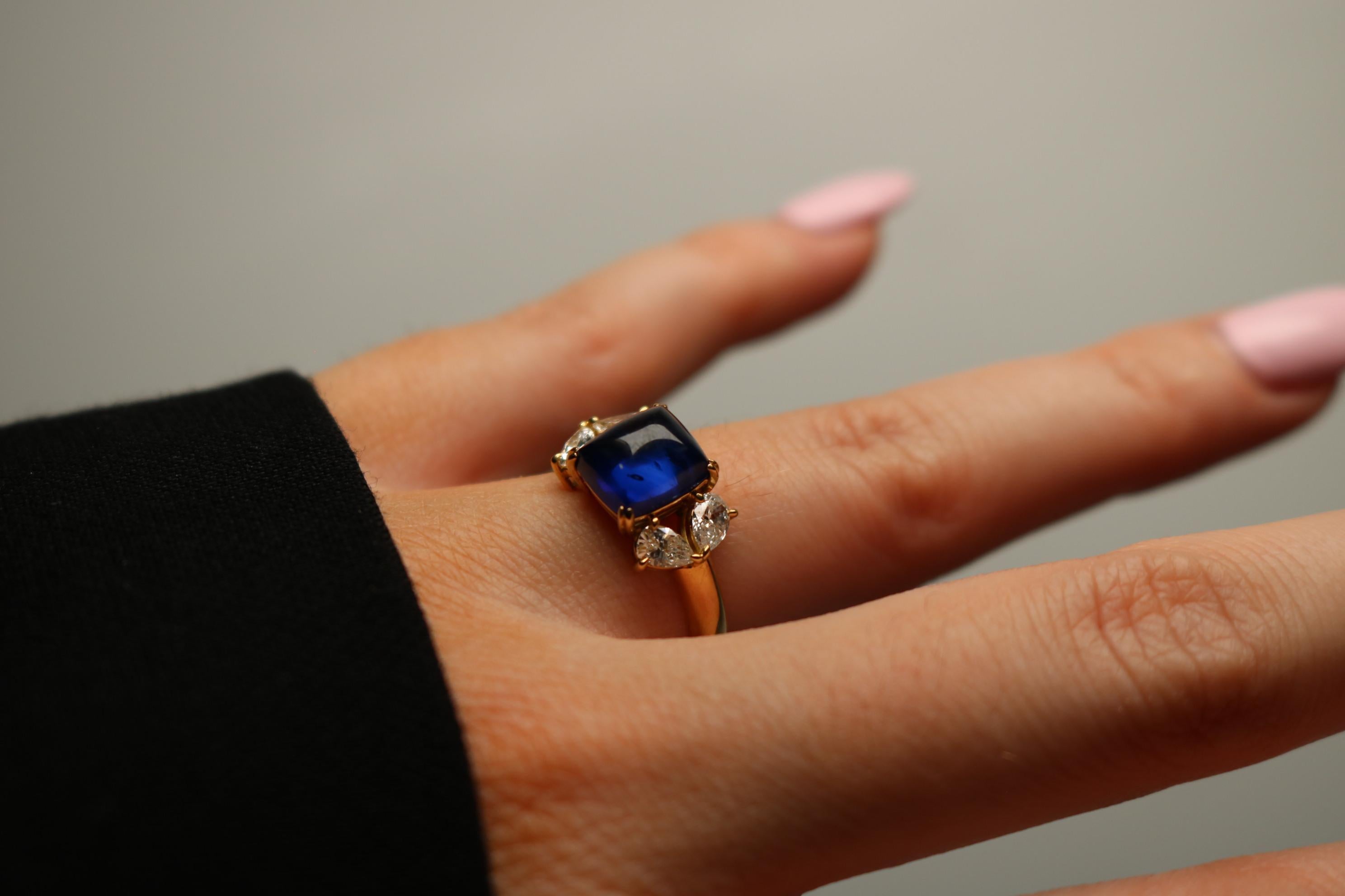 Zafiro Sugarloaf Anillo de compromiso de diamantes Zafiro azul real ~4,81ctw Sz 5,5 Moderno en venta