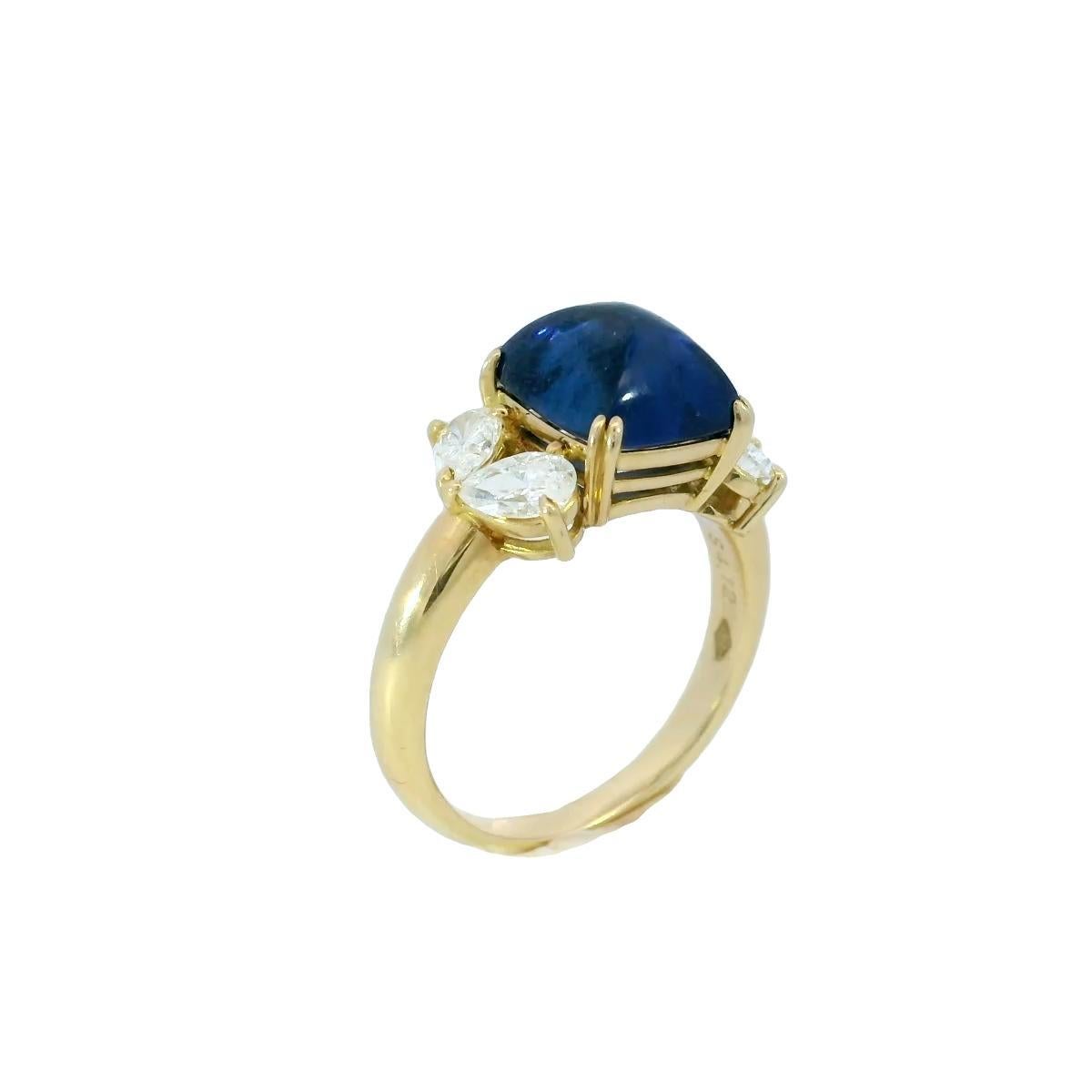 Zafiro Sugarloaf Anillo de compromiso de diamantes Zafiro azul real ~4,81ctw Sz 5,5 Cabujón en venta