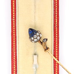 Sapphire Sugarloaf & Rosecut Diamond Nut Tie Pin, Bolin, 19th Century