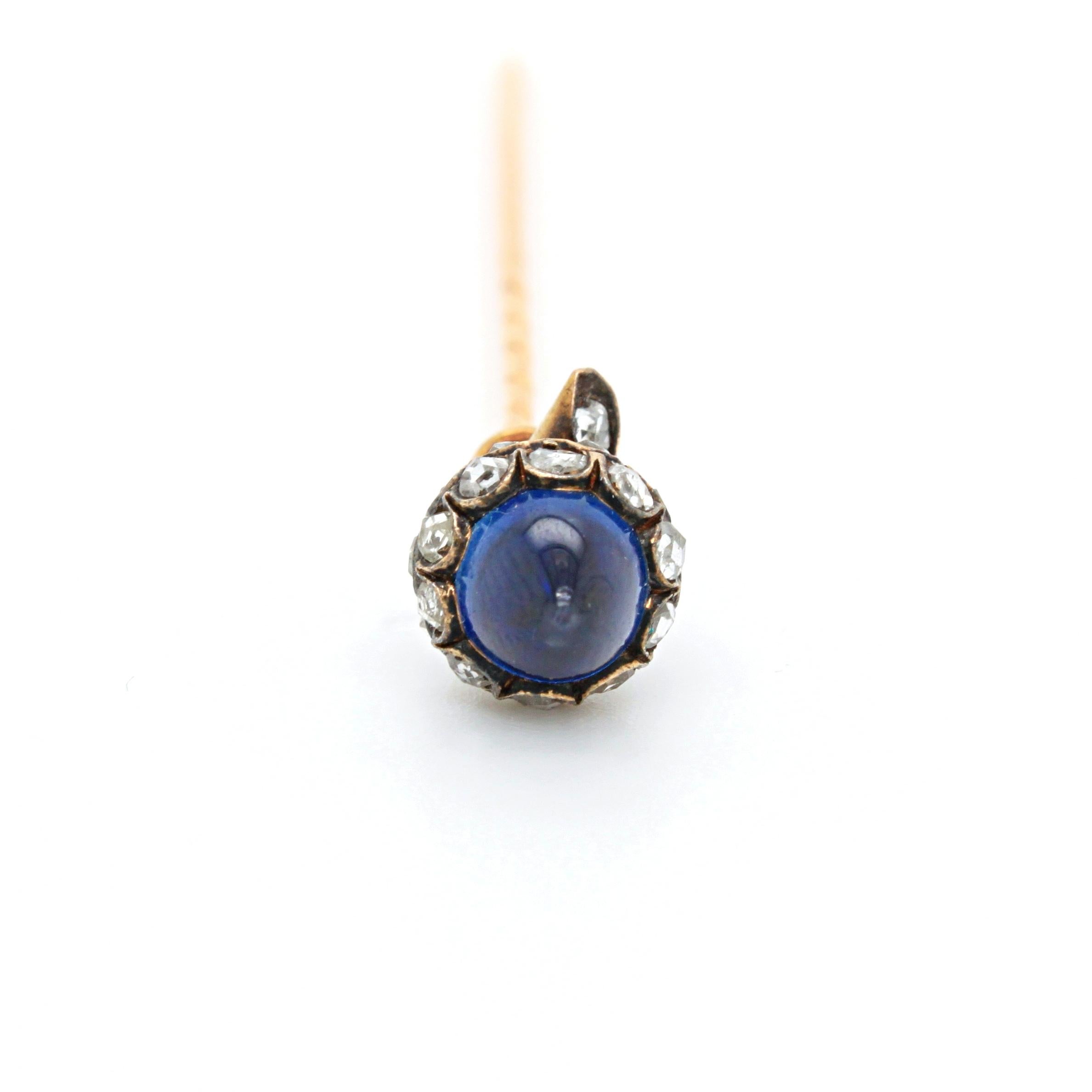 Krawattennadel mit Saphir-Zuckerhut und Diamant-Rosenschliff, BOLIN, 19. im Zustand „Hervorragend“ im Angebot in Idar-Oberstein, DE