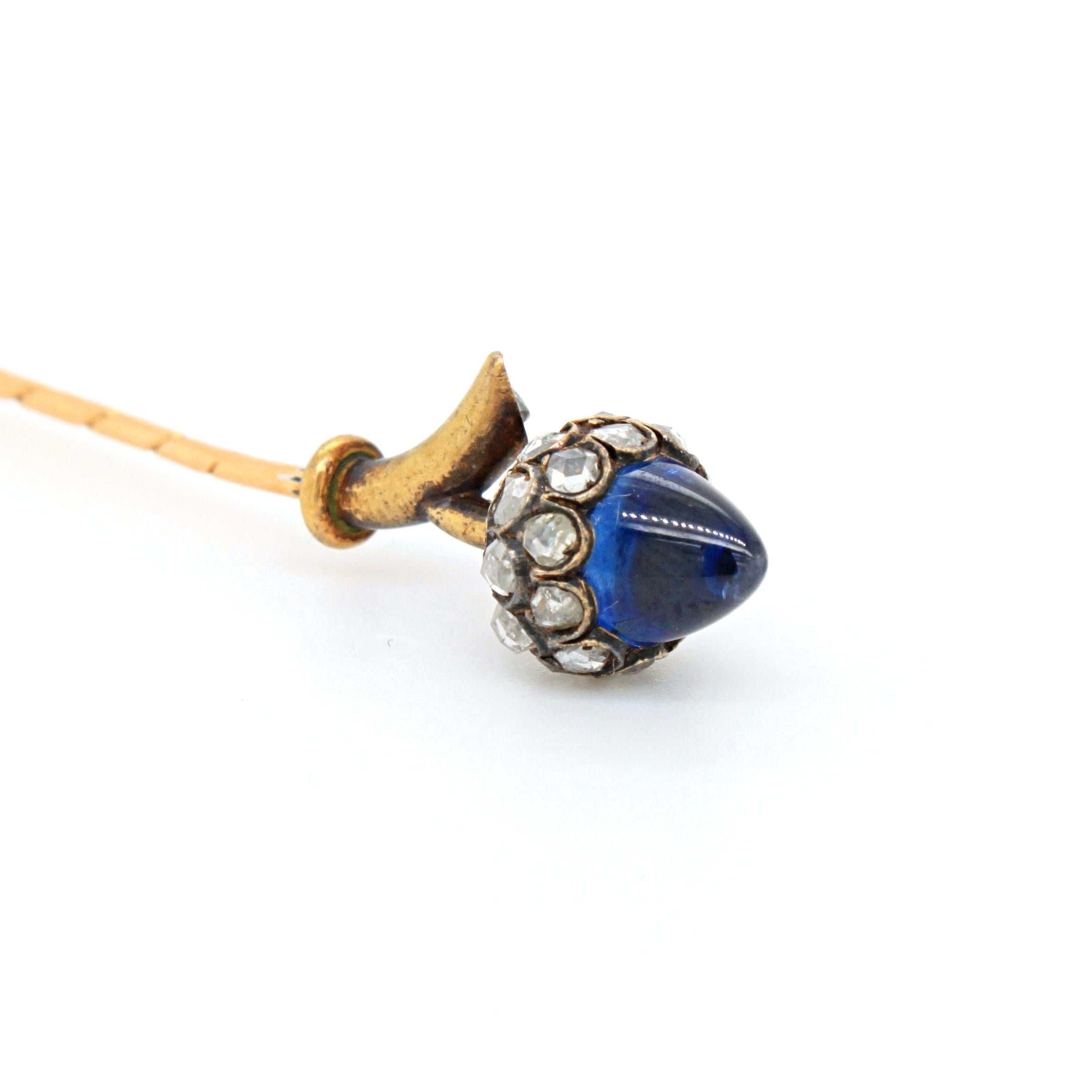 Krawattennadel mit Saphir-Zuckerhut und Diamant-Rosenschliff, BOLIN, 19. für Damen oder Herren im Angebot