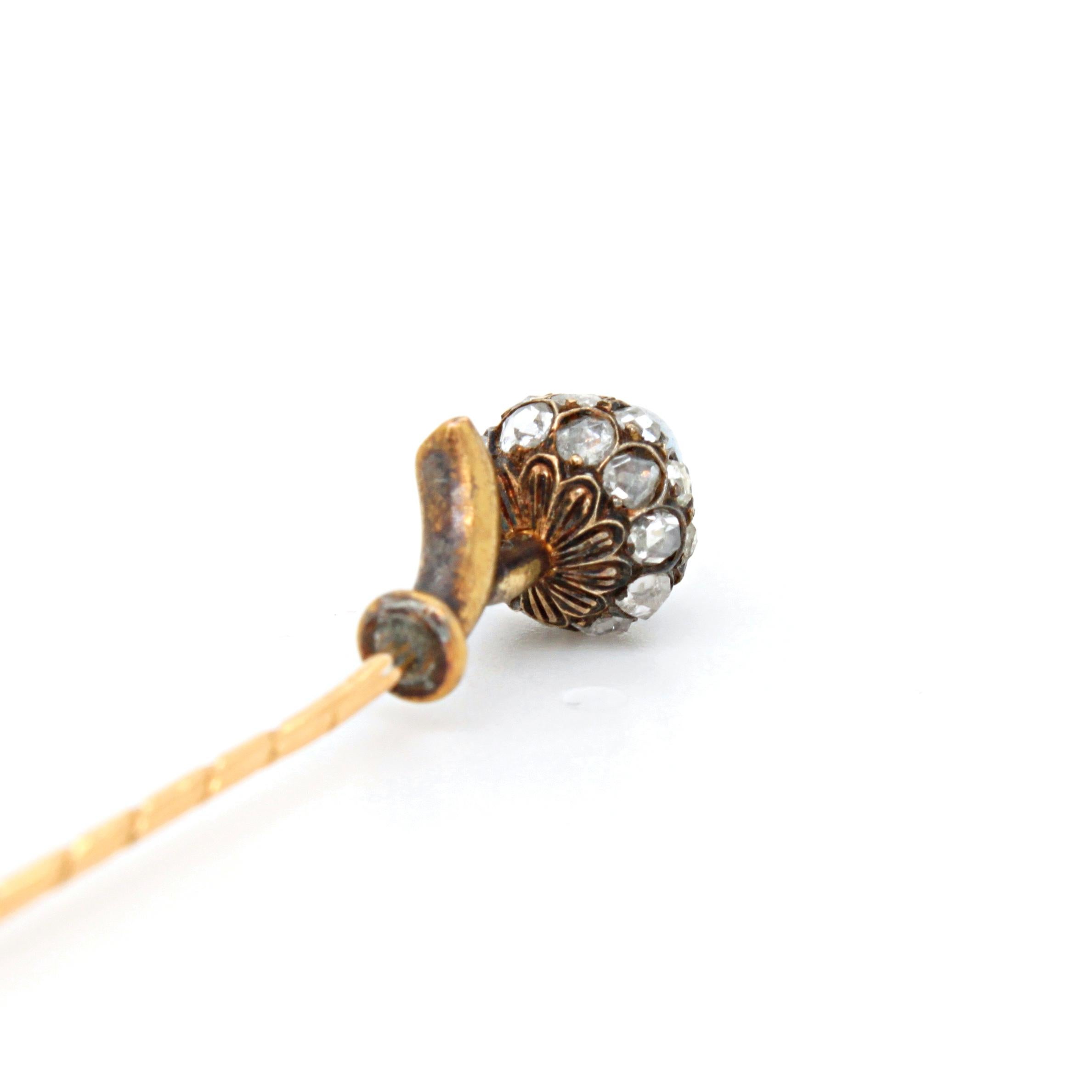 Krawattennadel mit Saphir-Zuckerhut und Diamant-Rosenschliff, BOLIN, 19. im Angebot 1